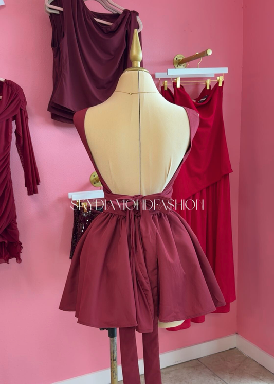 Burgundy corset puffy dress
