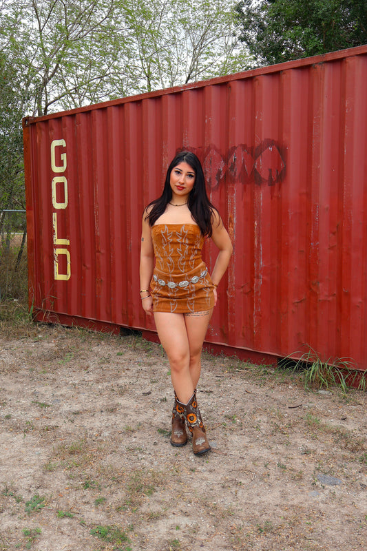 Tan Faux corset top