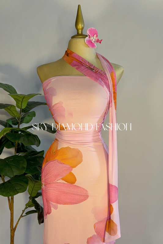 Floral mesh long dress