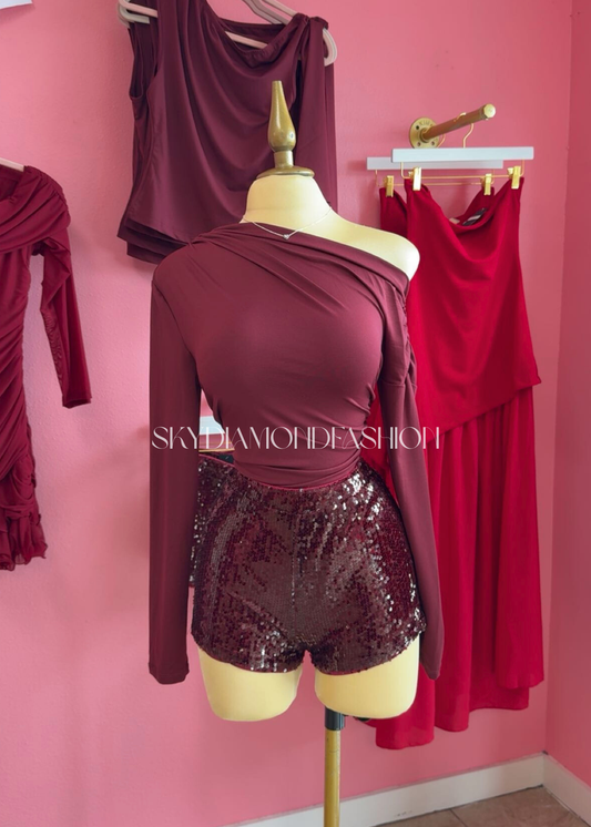Burgundy sequin short