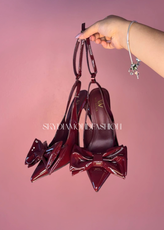 Burgundy bow heels