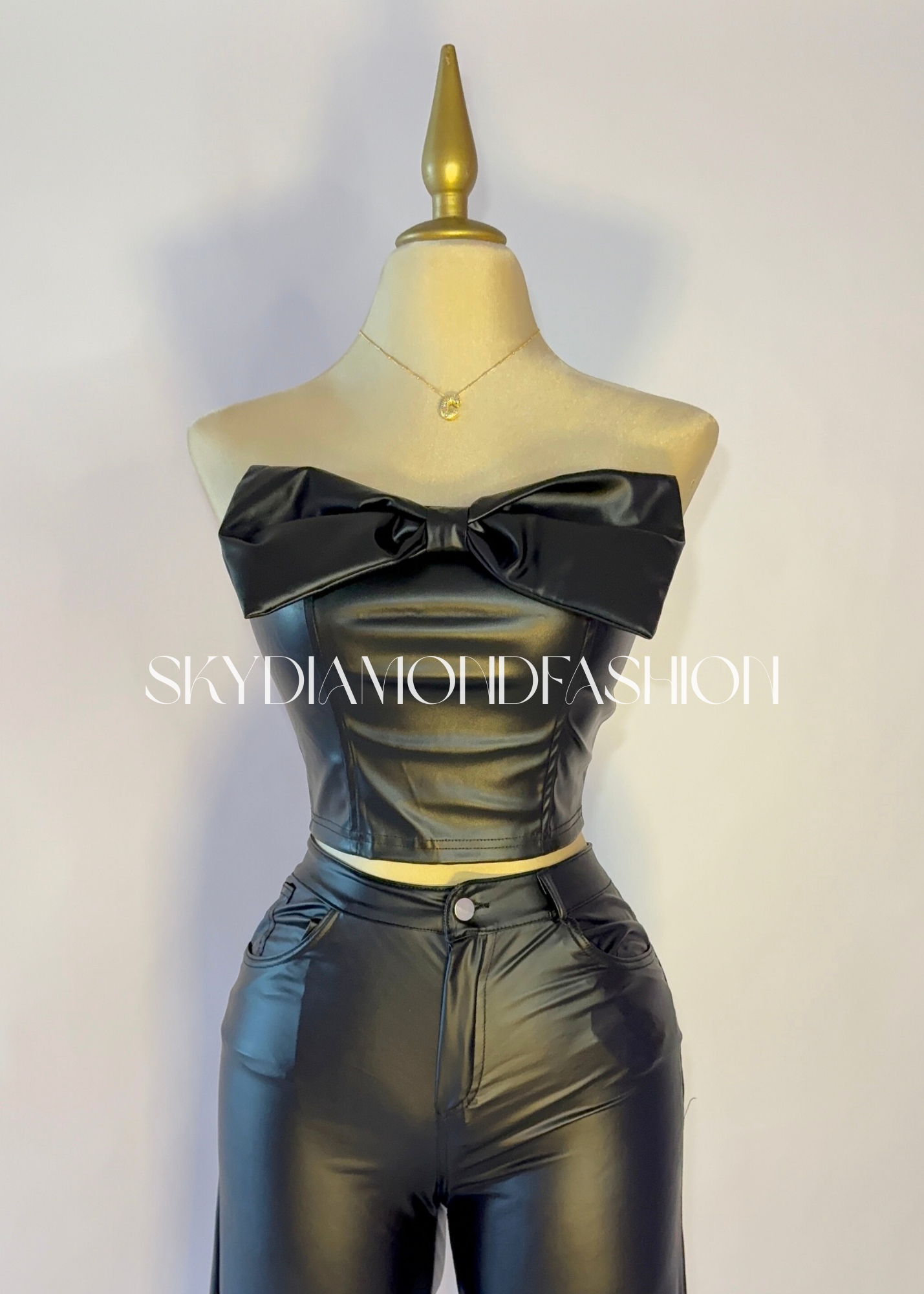 Black leather bow top