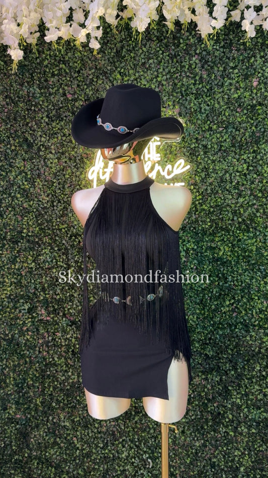 Black fringe bodysuit