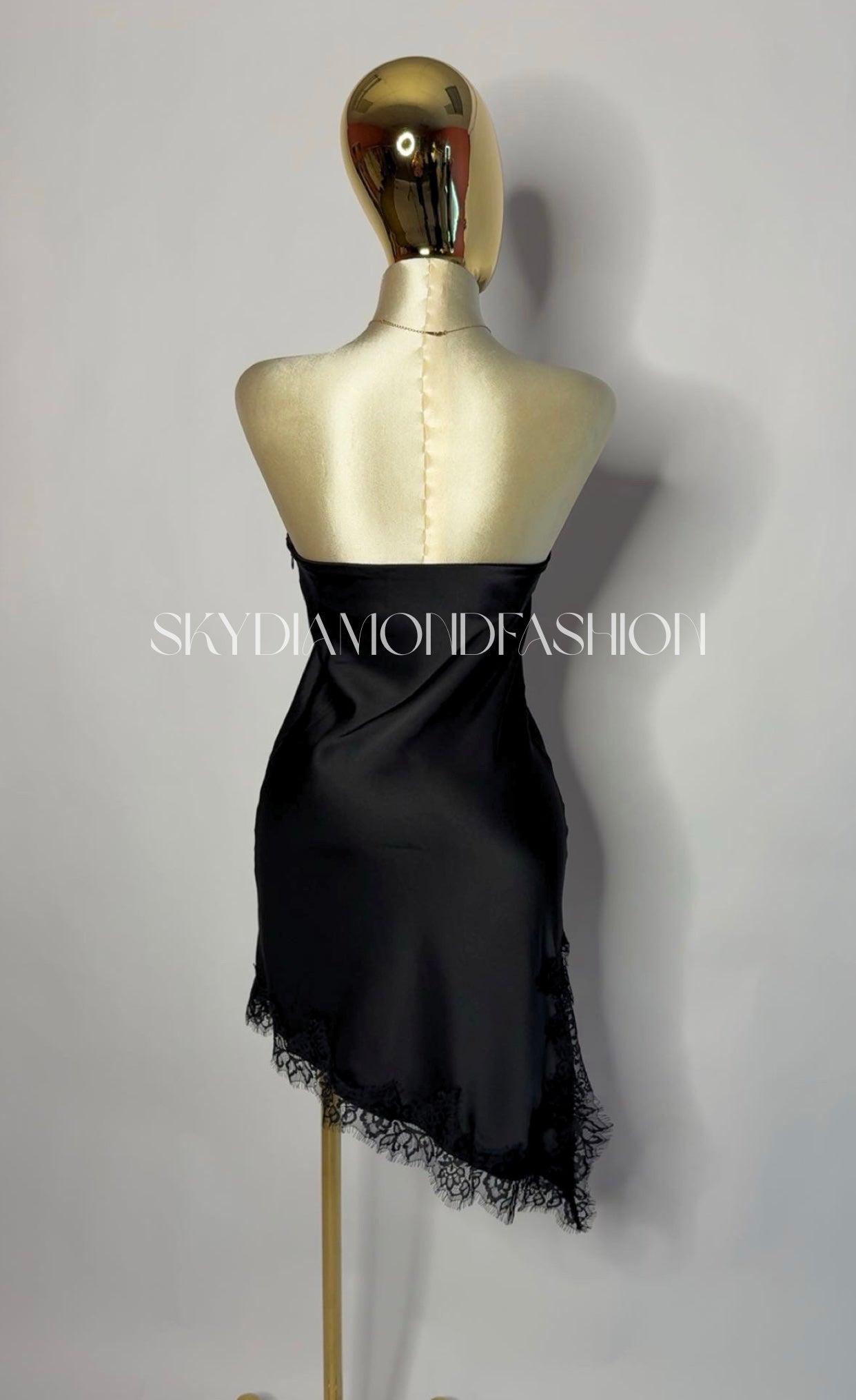 Black lace asymmetrical tube dress