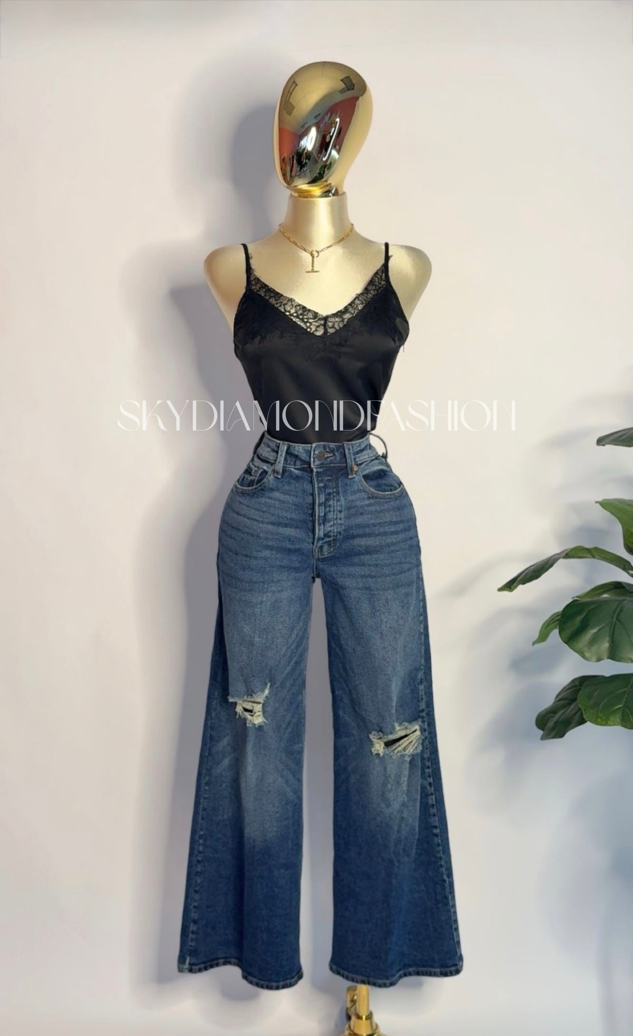 Dark denim high rise jean