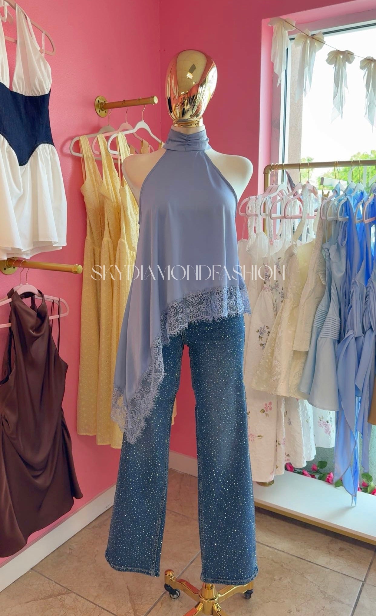 Baby blue lace asymmetrical top