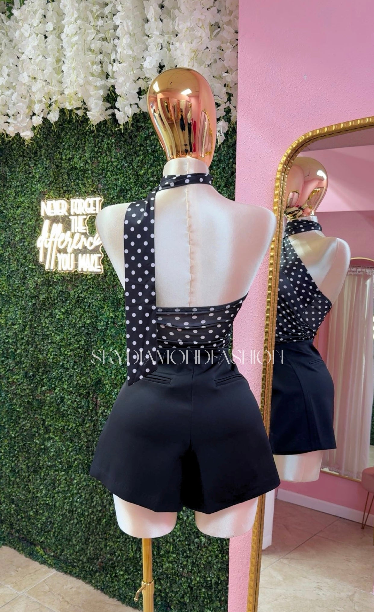 Black polka dot tube top