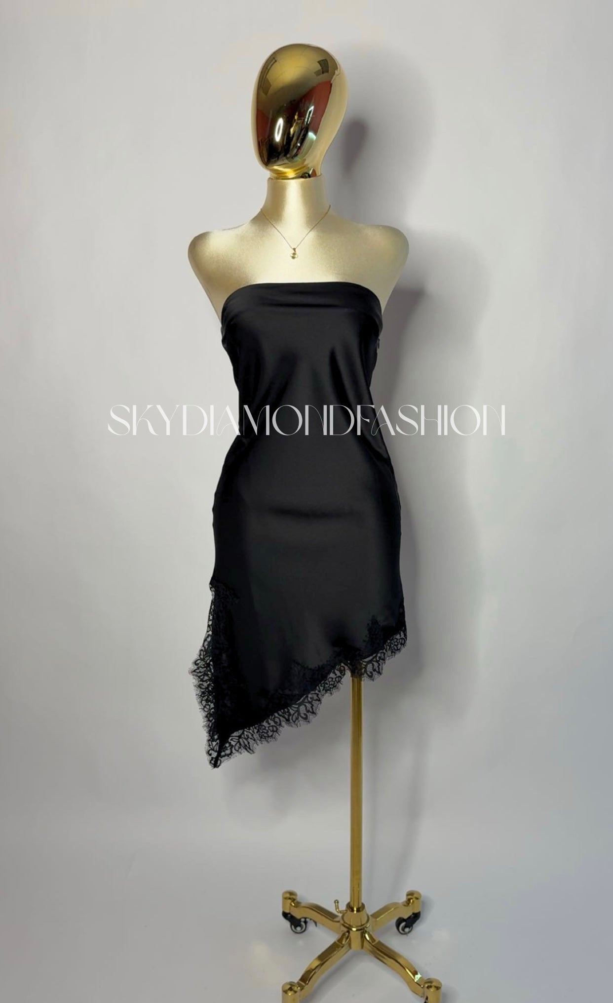 Black lace asymmetrical tube dress