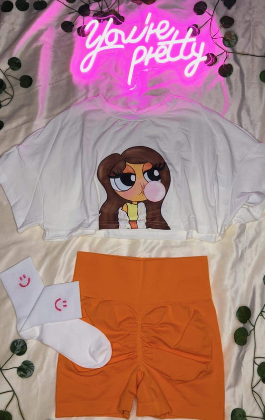 Orange scrunch shorts