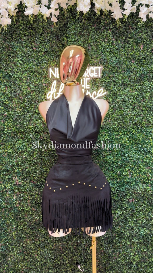 Black suede fringe skirt