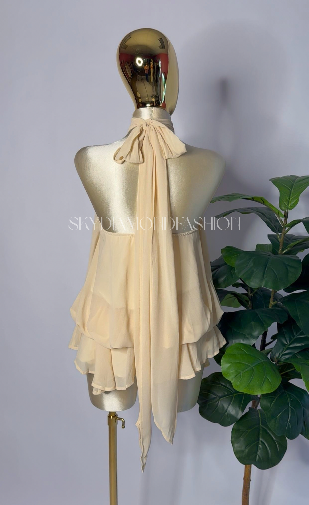 Apricot halter mesh jumpsuit