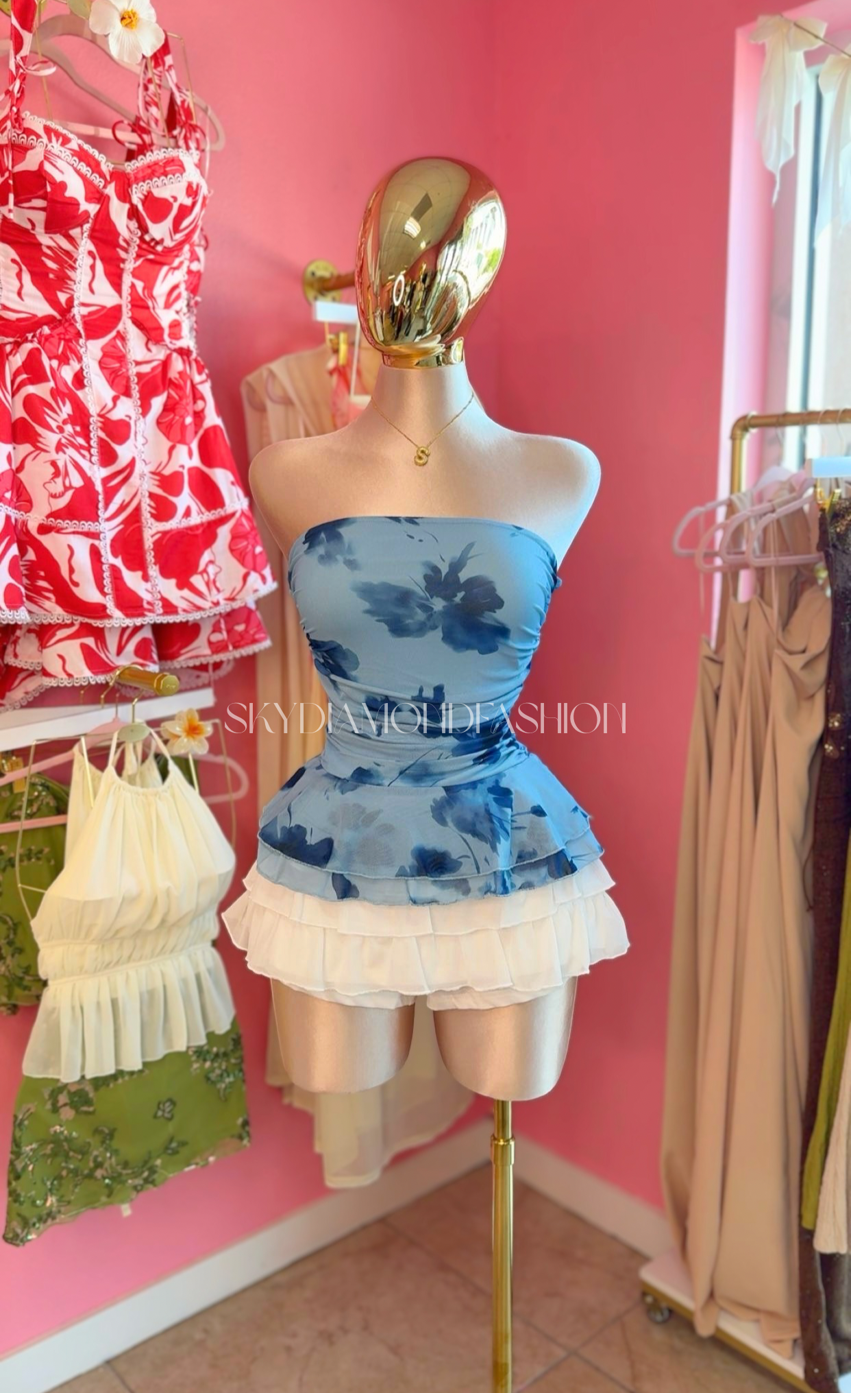 Blue floral tube top