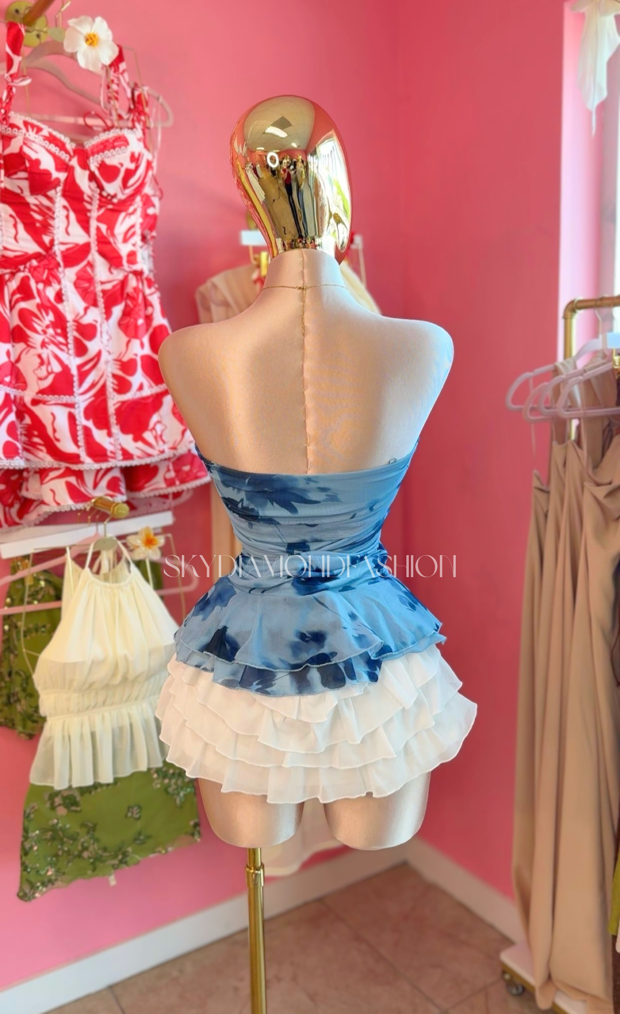 Blue floral tube top