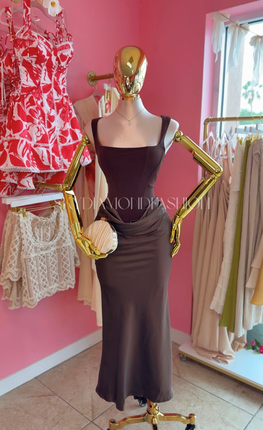 Mocha muse elegant satin dress
