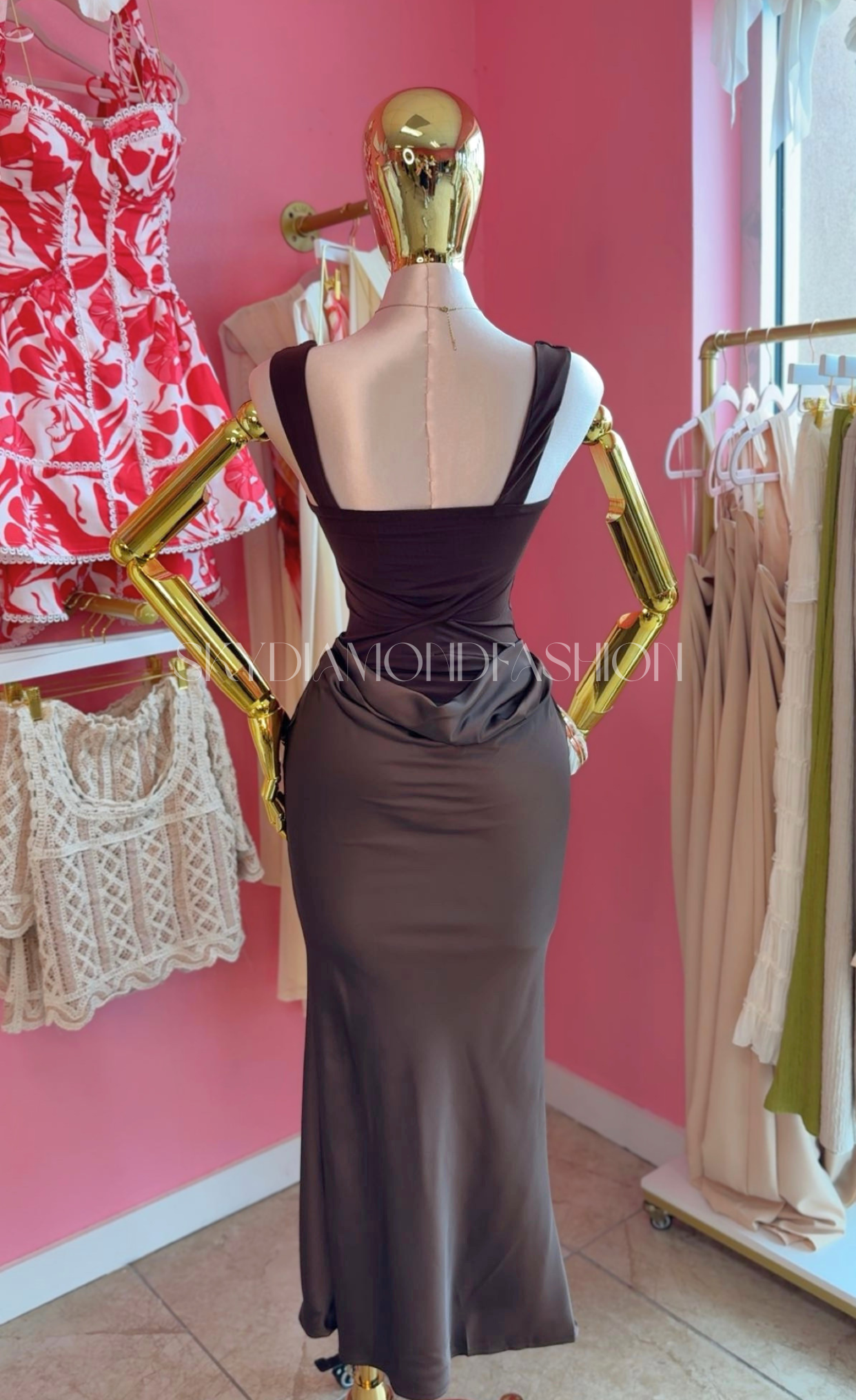 Mocha muse elegant satin dress